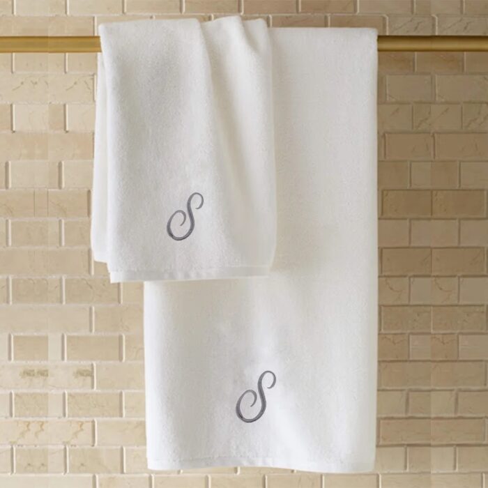 Iris Embroidered For You Bath Towel 70 x 140 Cm 600 Gsm White 100% Cotton Letter "S" Silver Thread Set of 01 - Image 4