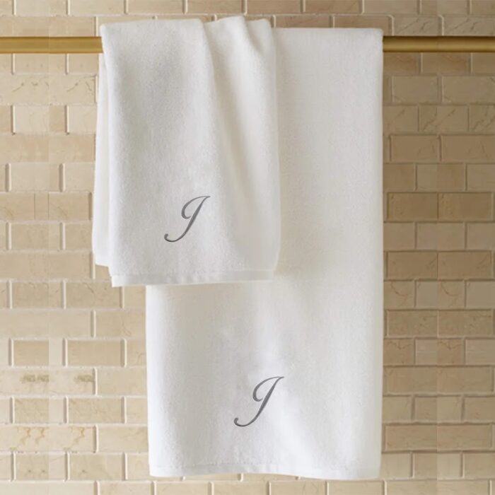 Iris Embroidered For You Bath Towel 70 x 140 Cm 600 Gsm White 100% Cotton Letter "J" Silver Thread Set of 01 - Image 4