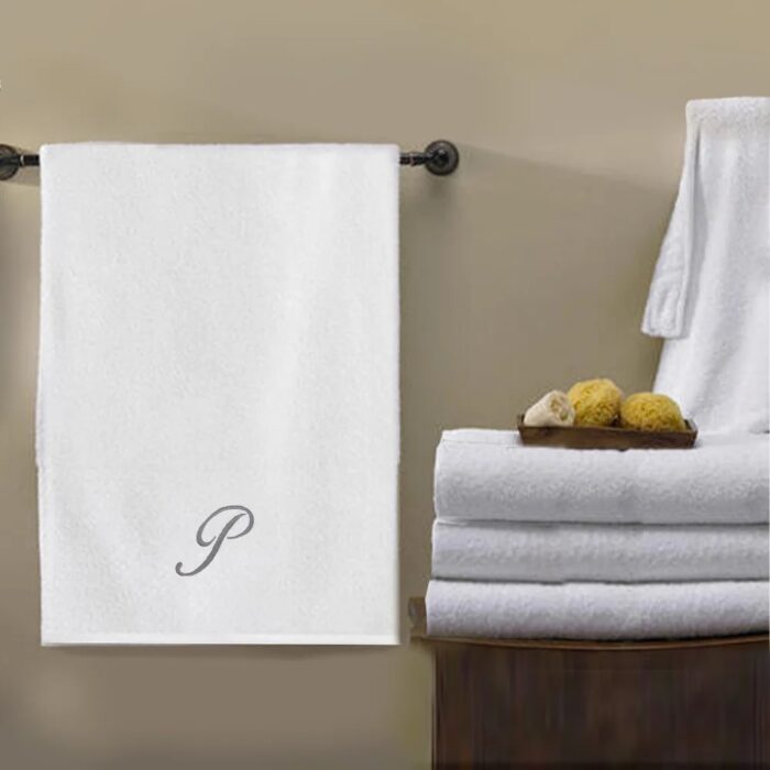 Iris Embroidered For You Bath Towel 70 x 140 Cm 600 Gsm White 100% Cotton Letter "P" Silver Thread Set of 01 - Image 3