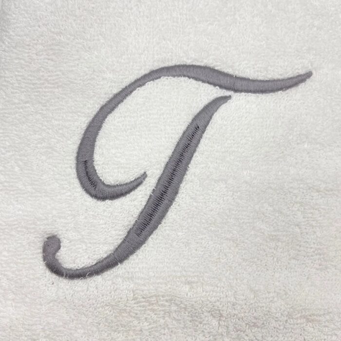 Iris Embroidered For You Bath Towel 70 x 140 Cm 600 Gsm White 100% Cotton Letter "T" Silver Thread Set of 01 - Image 2