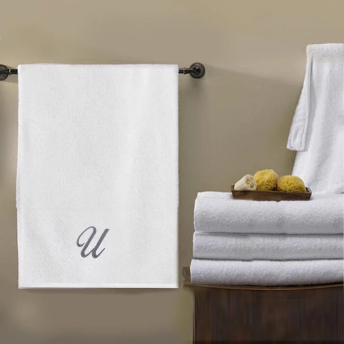 Iris Embroidered For You Bath Towel 70 x 140 Cm 600 Gsm White 100% Cotton Letter "U" Silver Thread Set of 01 - Image 3