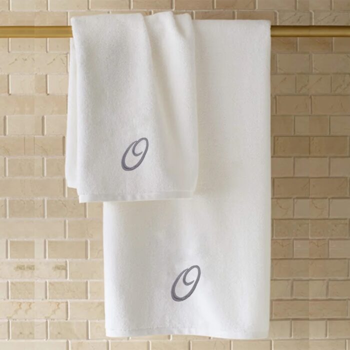 Iris Embroidered For You Bath Towel 70 x 140 Cm 600 Gsm White 100% Cotton Letter "O" Silver Thread Set of 01 - Image 4