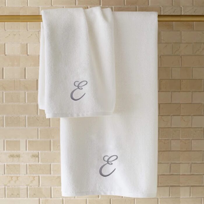 Iris Embroidered For You Bath Towel 70 x 140 Cm 600 Gsm White 100% Cotton Letter "E" Silver Thread Set of 01 - Image 4