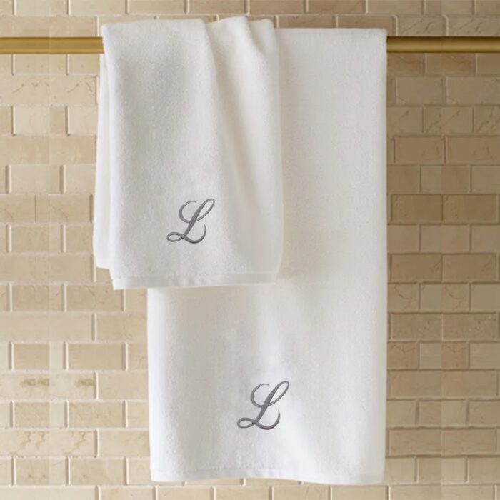 Iris Embroidered For You Bath Towel 70 x 140 Cm 600 Gsm White 100% Cotton Letter "L" Silver Thread Set of 01 - Image 4