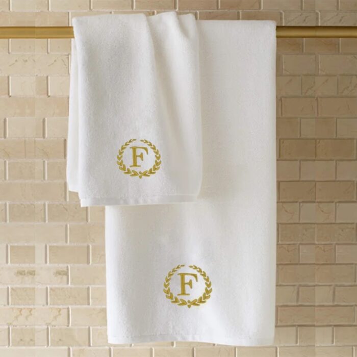 Iris Embroidered For You Bath Towel 70 x 140 Cm 600 Gsm White 100% Cotton Letter "F" Gold Thread Set of 01 - Image 4