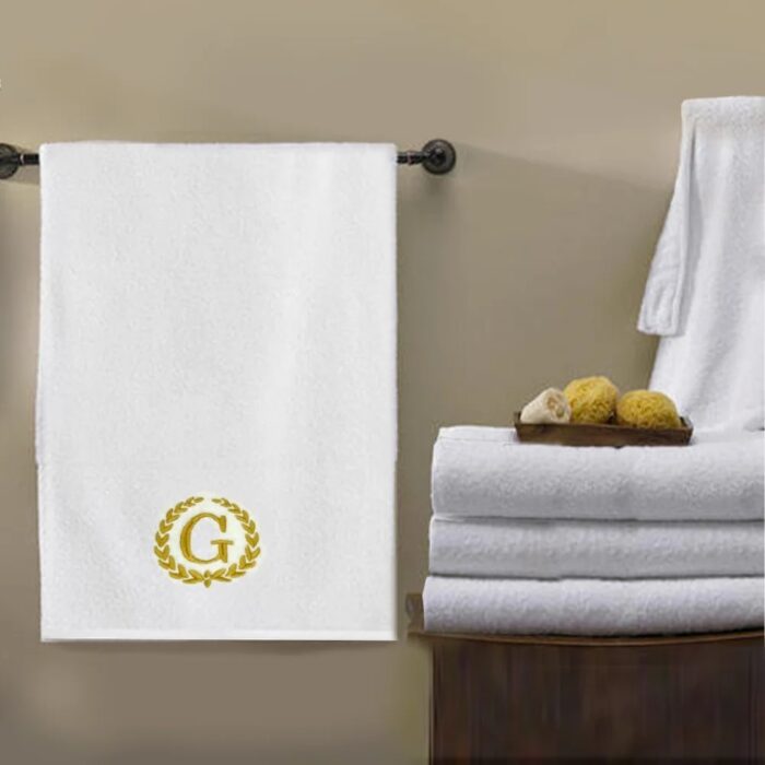 Iris Embroidered For You Bath Towel 70 x 140 Cm 600 Gsm White 100% Cotton Letter "G" Gold Thread Set of 01 - Image 3