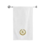 Iris Embroidered For You Bath Towel 70 x 140 Cm 600 Gsm White 100% Cotton Letter "K" Gold Thread Set of 01