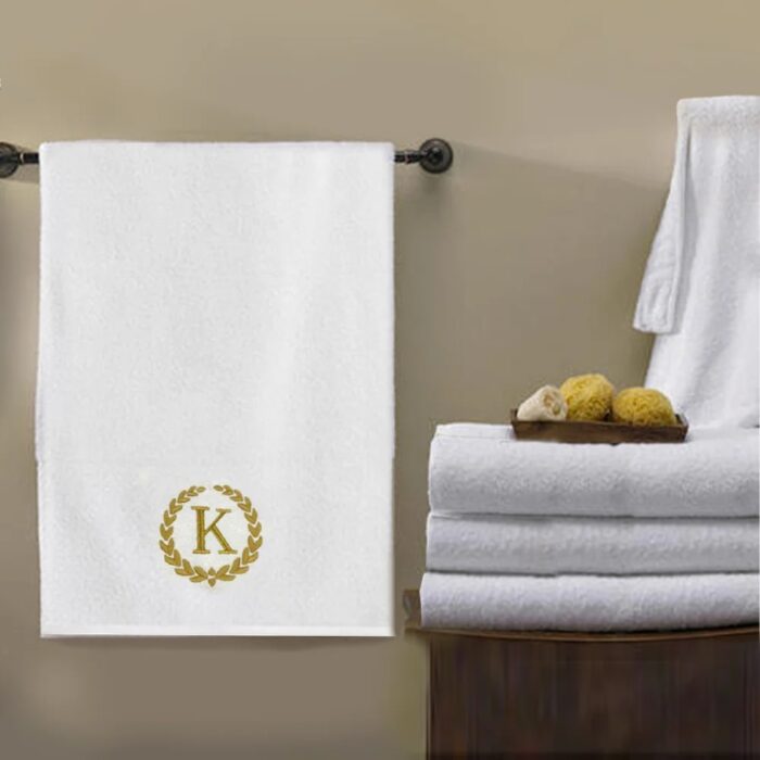 Iris Embroidered For You Bath Towel 70 x 140 Cm 600 Gsm White 100% Cotton Letter "K" Gold Thread Set of 01 - Image 3