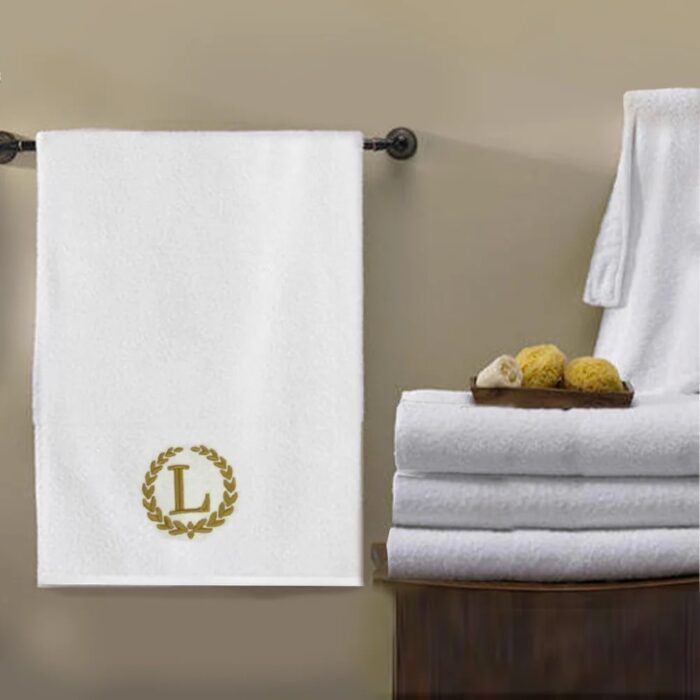 Iris Embroidered For You Bath Towel 70 x 140 Cm 600 Gsm White 100% Cotton Letter "L" Gold Thread Set of 01 - Image 3