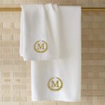 Iris Embroidered For You Bath Towel 70 x 140 Cm 600 Gsm White 100% Cotton Letter "M" Gold Thread Set of 01 - Image 4