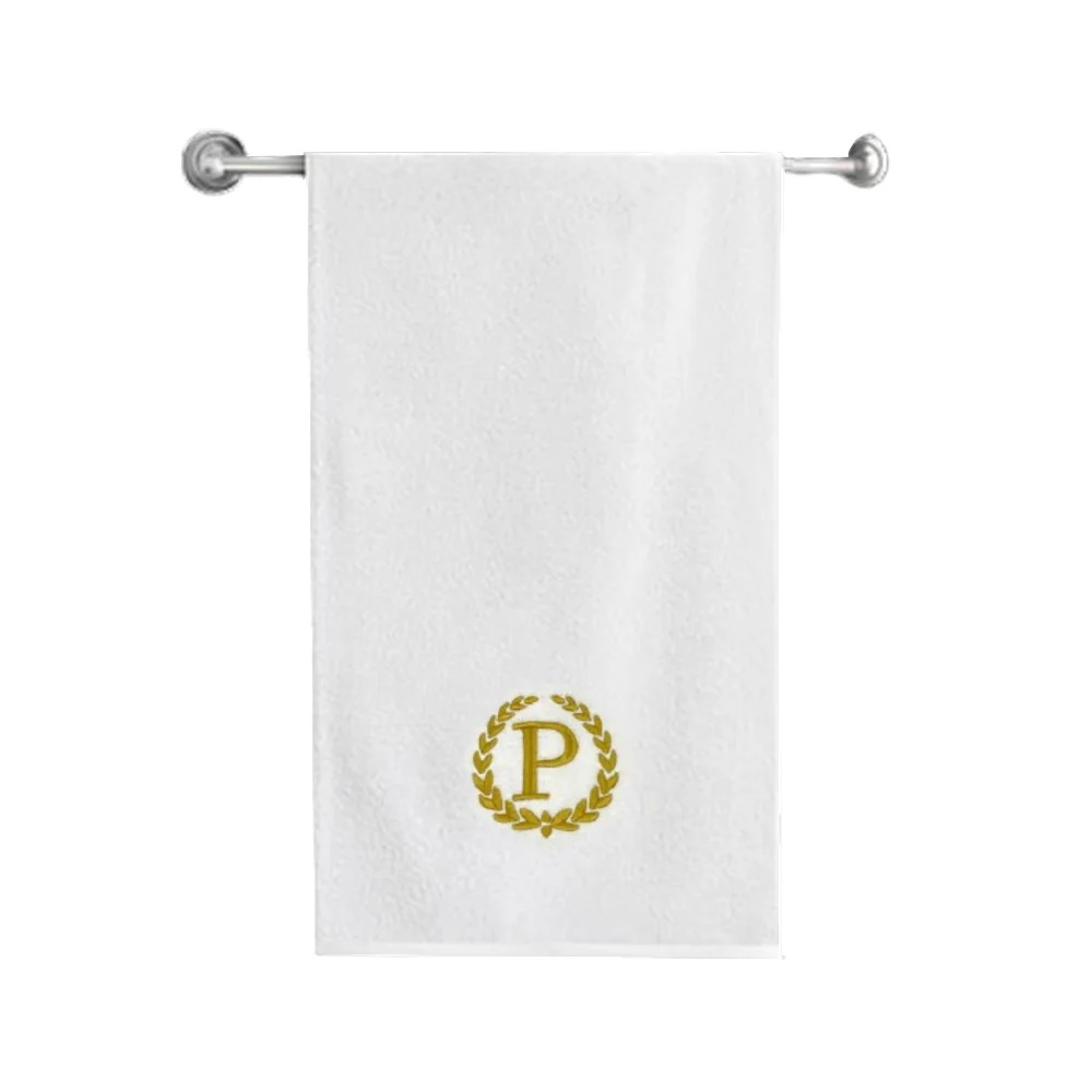BYFT002263 Iris Embroidered For You Bath Towel 70 x 140 Cm 600 Gsm White 100% Cotton Letter "P" Gold Thread Set of 01 - Image 1