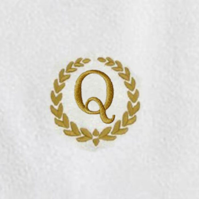 Iris Embroidered For You Bath Towel 70 x 140 Cm 600 Gsm White 100% Cotton Letter "Q" Gold Thread Set of 01 - Image 2
