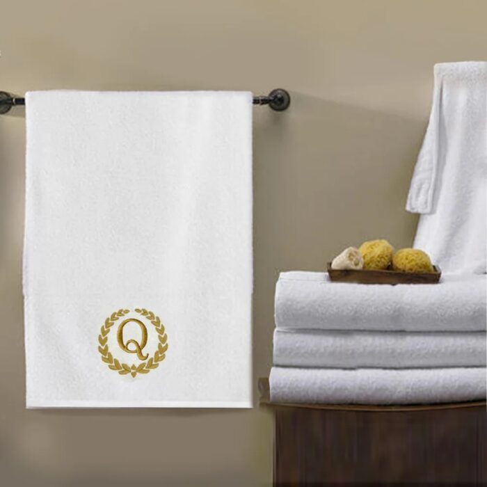Iris Embroidered For You Bath Towel 70 x 140 Cm 600 Gsm White 100% Cotton Letter "Q" Gold Thread Set of 01 - Image 3