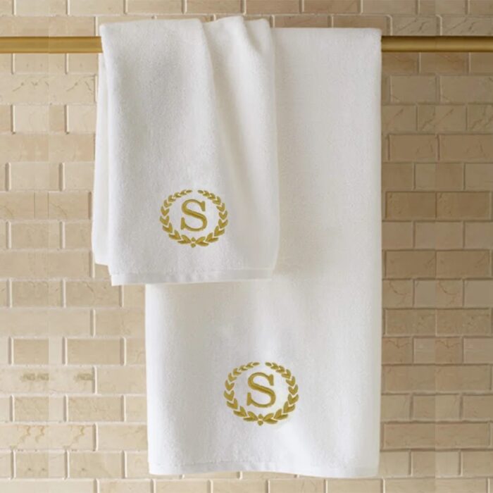 Iris Embroidered For You Bath Towel 70 x 140 Cm 600 Gsm White 100% Cotton Letter "S" Gold Thread Set of 01 - Image 4