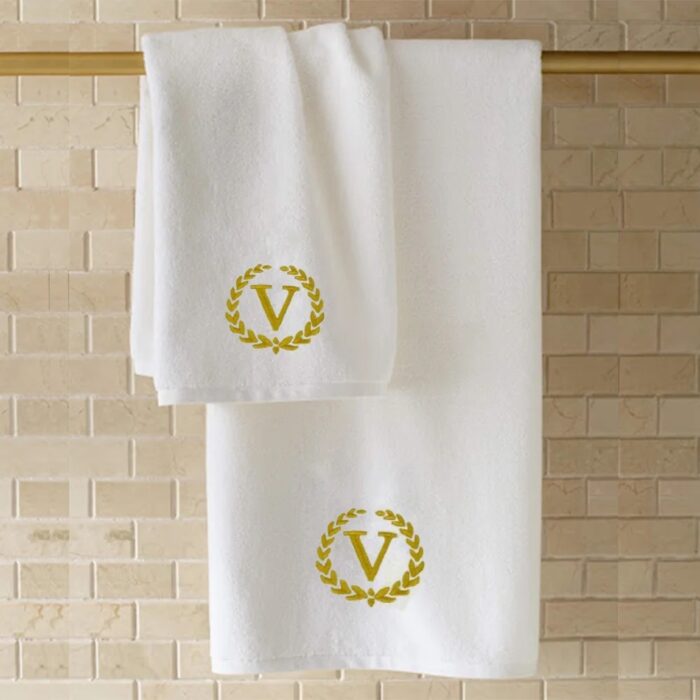 Iris Embroidered For You Bath Towel 70 x 140 Cm 600 Gsm White 100% Cotton Letter "V" Gold Thread Set of 01 - Image 4