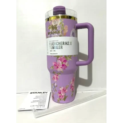 Stanley Love Shack Fancy H2.0 Flow State Stainless Steel Vacuum Insulated Tumbler - Purple Floral Rose 40oz.