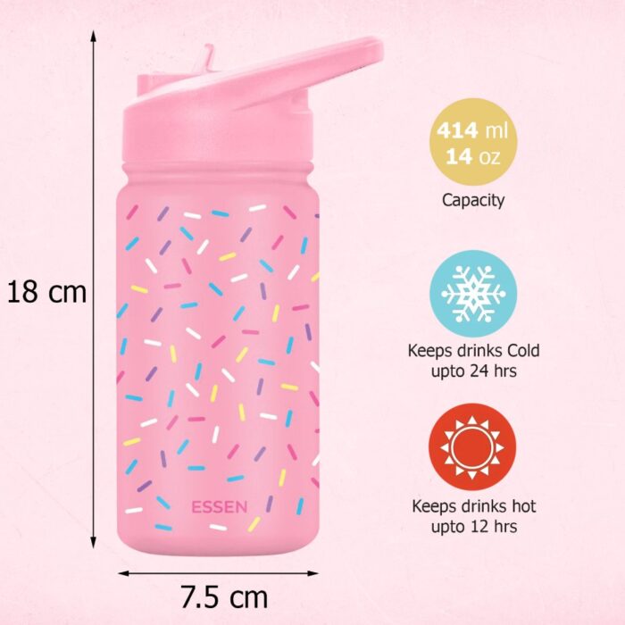 Essen - Stainless Steel Water Bottle - Sprinkles - 414ml - Image 2