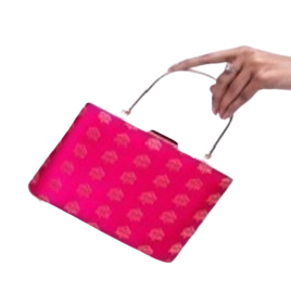 Chinese print pink clutch bag