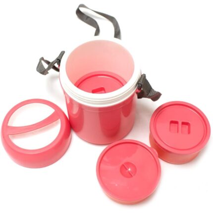Asian EasyMeal Tiffin Carrier 3 Tier Lunchbox with Carrying Rope Leak Proof BPA-Free (PINK)