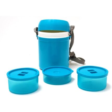 Asian EasyMeal Tiffin Carrier 3 Tier Lunchbox with Carrying Rope Leak Proof BPA-Free (BLUE)