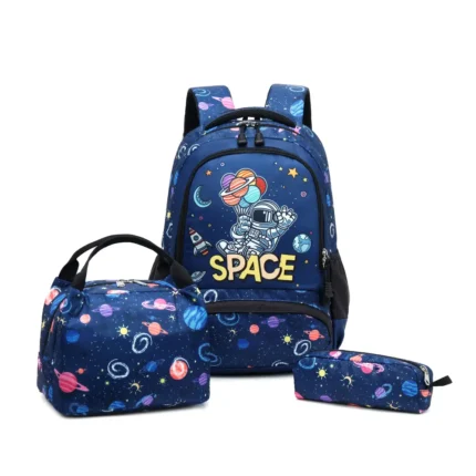 Esabela 3-Piece School Set for Kids - School Bag Water-proof Lunch Bag and Pencil Case - Outer Space