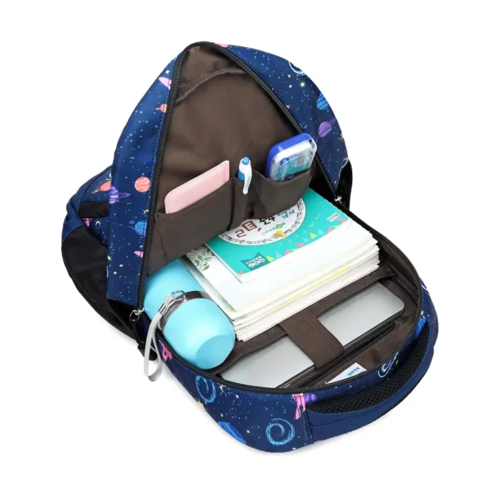 Esabela 3-Piece School Set for Kids - School Bag Water-proof Lunch Bag and Pencil Case - Outer Space - Image 2