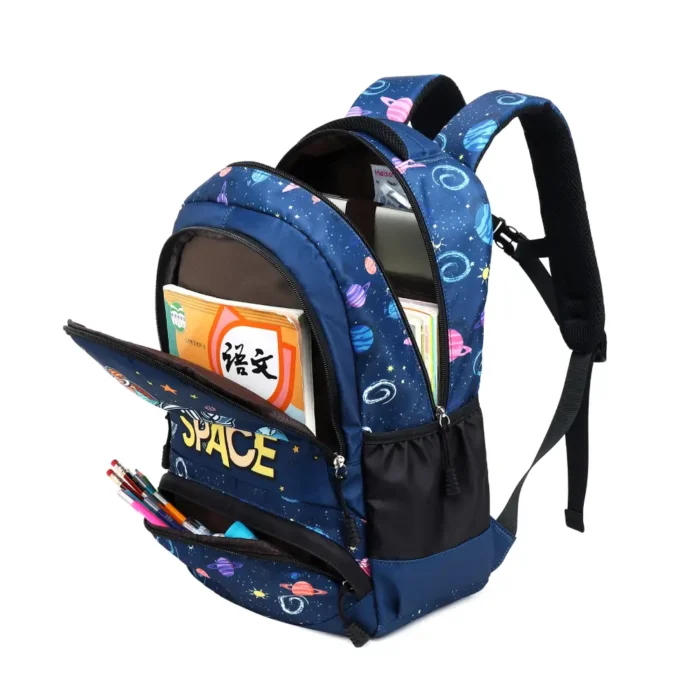 Esabela 3-Piece School Set for Kids - School Bag Water-proof Lunch Bag and Pencil Case - Outer Space - Image 3