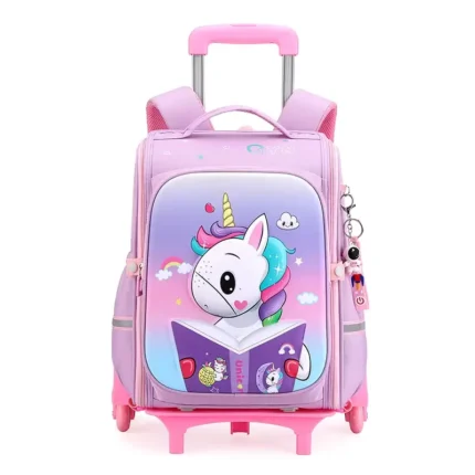 Esabela Trolley School Bag for Kids Lightweight Water-proof Pink Unicorn