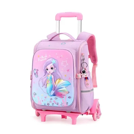 Esabela Trolley School Bag for Kids Lightweight Water-proof Pink Mermaid