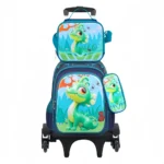 Esabela Trolley School Bag Set for Kids Lightweight Water-proof Matching Lunch Bag & Pencil Case - Green Dinosaur