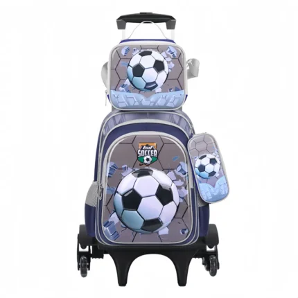 Esabela Trolley School Bag Set for Kids Lightweight Water-proof Matching Lunch Bag & Pencil Case - Grey Football