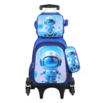 Esabela Trolley School Bag Set for Kids Lightweight Water-proof Matching Lunch Bag & Pencil Case - Blue Astronaut