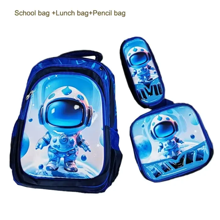 Esabela Trolley School Bag Set for Kids Lightweight Water-proof Matching Lunch Bag & Pencil Case - Blue Astronaut - Image 2