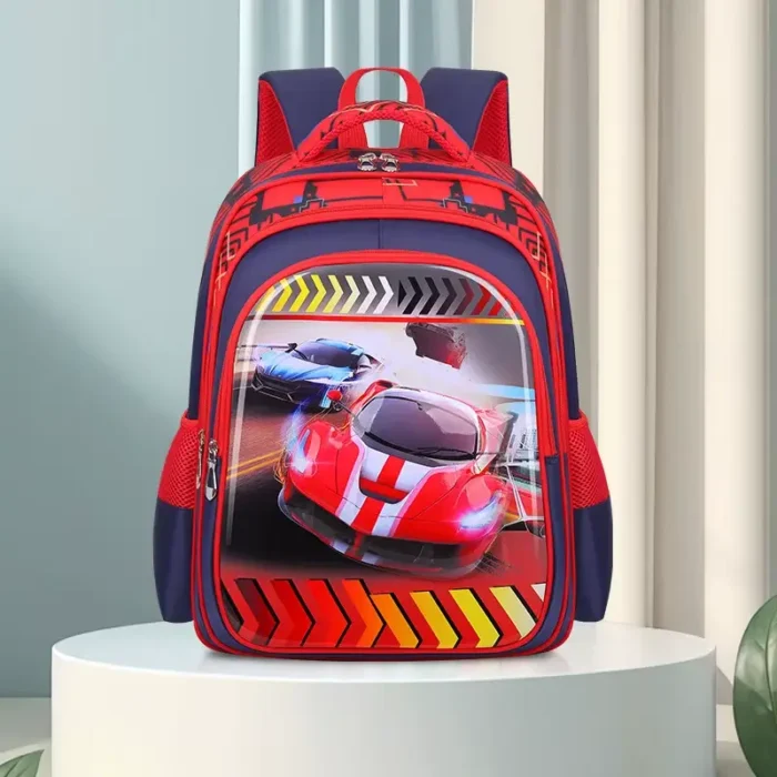 Esabela Trolley School Bag Set for Kids Lightweight Water-proof Matching Lunch Bag & Pencil Case - Red Race Car - Image 2