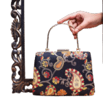Black And Multi Colours Brocade Fabric Clutch Bag