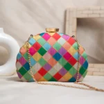 D-Shaped Brocade Fabric Clutch Bag - Multicolor