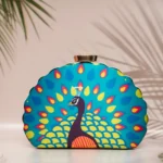 D-Shaped Digital Print Clutch Bag - Peacock