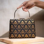 Fabric Design Clutch Bag - Black & Gold