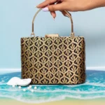 Small Fabric Stitched Clutch Bag - Gold & Black