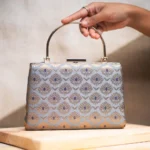 Fabric Design Clutch Bag - Silver-Grey & Blue