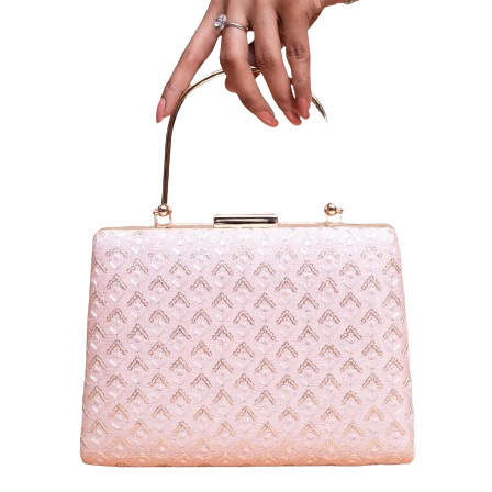 Light pink Brocade Fabric clutch bag1 Light Pink Brocade Fabric Clutch Bag - Image 1