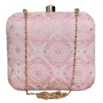 Light Pink Chikankari Clutch Bag In Square Shape