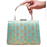 Pastel Green And Gold Dots Brocade Fabric Clutch Bag