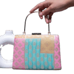 Pink Green Yellow Brocade Fabric Clutch Bag