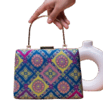 Square Design Blue Colour Brocade Fabric Clutch Bag