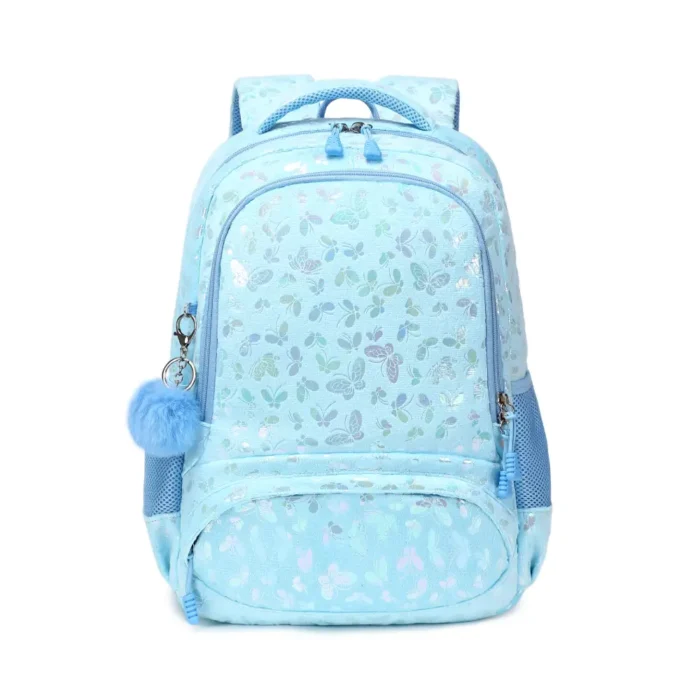 Esabela 3-Piece School Set for Kids - School Bag Water-proof Lunch Bag and Pencil Case - Light Blue Butterfly - Image 2