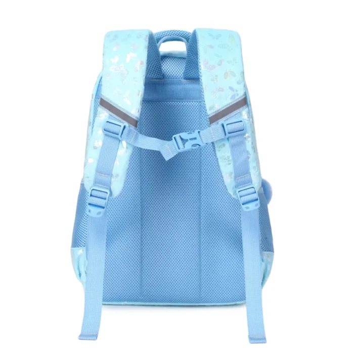 Esabela 3-Piece School Set for Kids - School Bag Water-proof Lunch Bag and Pencil Case - Light Blue Butterfly - Image 3