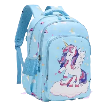 Esabela 3-Piece School Set for Kids - School Bag Water-proof Lunch Bag and Pencil Case - Sky Blue Unicorn