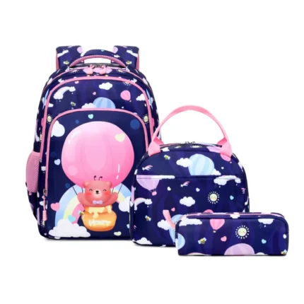 Esabela 3-Piece School Set for Kids - School Bag Water-proof Lunch Bag and Pencil Case - Balloon Bear