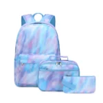 Esabela 3-Piece School Set for Kids - School Bag Water-proof Lunch Bag and Pencil Case - Blue Tie-Dye